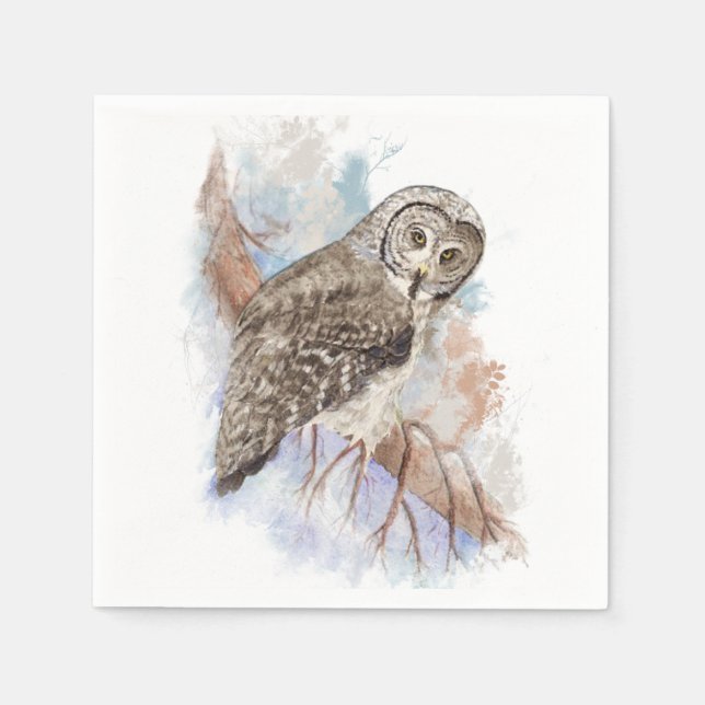 Wasserfarbe Grau Vogelwelt Kunst Serviette (Vorderseite)