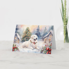 Wasserfarbe Große Pyrenäen Xmas Szene Karte