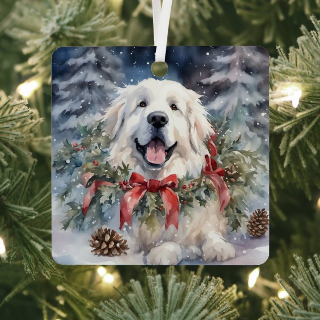 Wasserfarbe Große Pyrenäen Xmas Szene Ornament Aus Metall (InSitu)