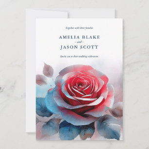 Wasserfarbe Große Rote Rose Bluish Tones Wedding Einladung