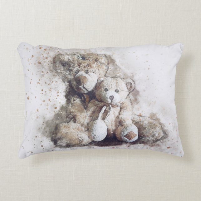 Wasserfarbe Große und kleine Teddybären Dekokissen (Vorderseite)