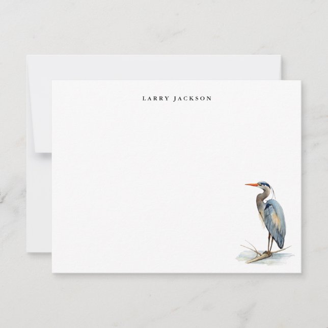Wasserfarbe Großer Blaue Heron Bird Personalisiert Mitteilungskarte (Vorderseite)