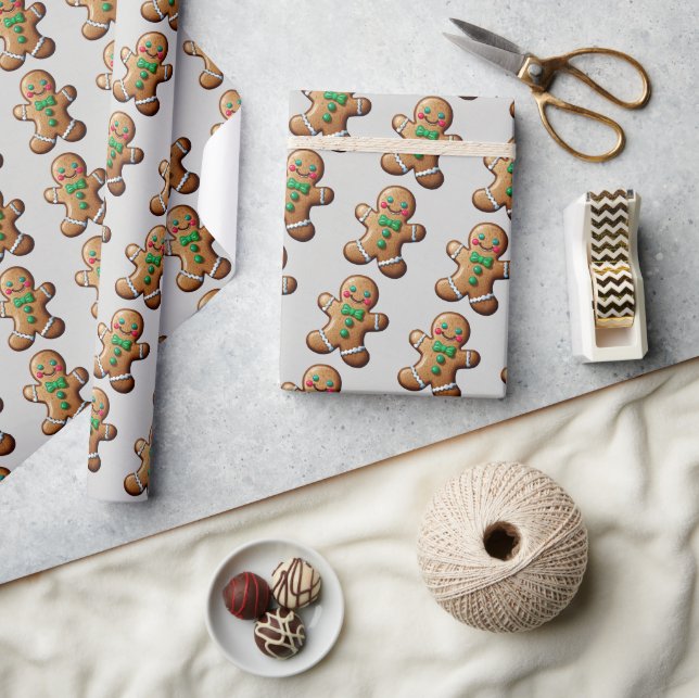 Wasserfarbe Grün & Braun Lebkuchen Menschenmuster Geschenkpapier (Kunsthandwerk)
