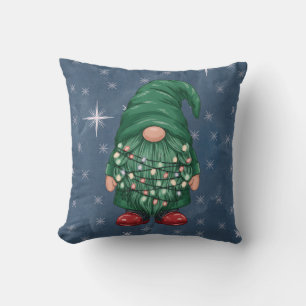Wasserfarbe-Grün-Gnom-Weihnachtslichter Kissen