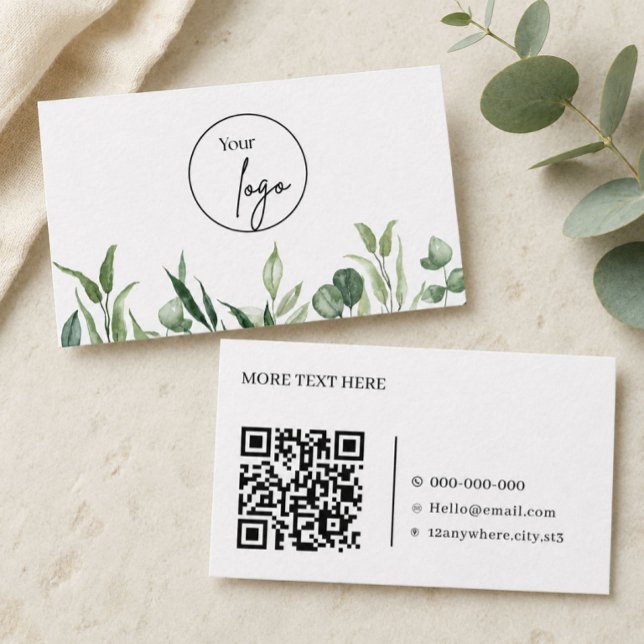 Wasserfarbe Grün QR-Code Benutzerdefiniertes Logo  Visitenkarte (Von Creator hochgeladen)