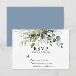 Wasserfarbe Grüne Dusty Blue Wedding RSVP Karte