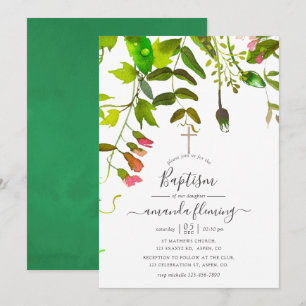 Wasserfarbe Grüne Taufe Einladung