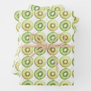 Wasserfarbe Grüne und gelbe Kiwi-Scheiben  Geschenkpapier Set