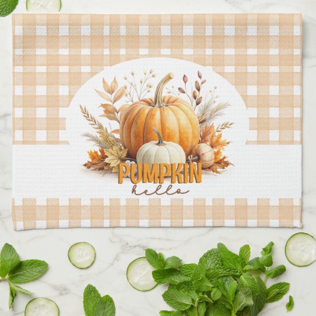 Wasserfarbe Hallo Pumpkin, glücklicher Fall Y'all Geschirrtuch (Gefaltet)