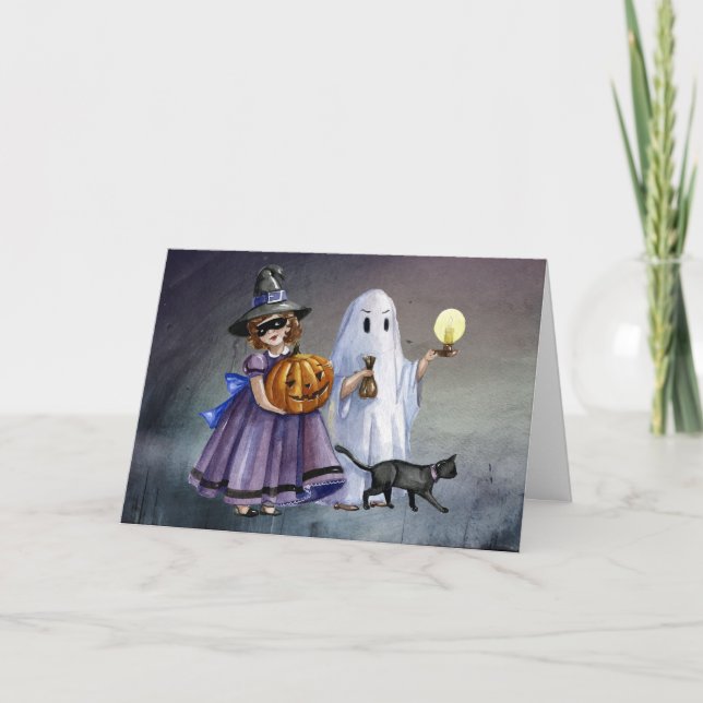 Wasserfarbe Halloween Kids Karte (Vorderseite)