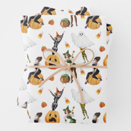 Wasserfarbe Halloween Stilftige Mode Hexenhaube La Geschenkpapier Set