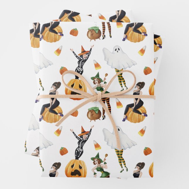 Wasserfarbe Halloween Stilftige Mode Hexenhaube La Geschenkpapier Set (Beispiel)