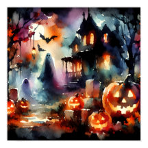 Wasserfarbe Halloween Szene