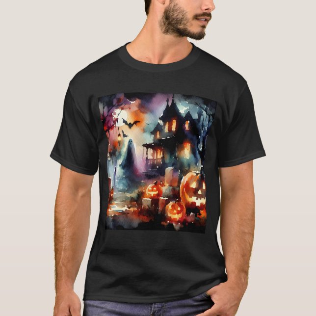 Wasserfarbe Halloween Szene T-Shirt (Vorderseite)