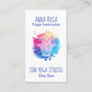 *~* Wasserfarbe Hamsa Hand Yoga Wellness-Center Visitenkarte