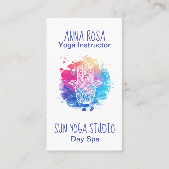*~* Wasserfarbe Hamsa Hand Yoga Wellness-Center Visitenkarte (Vorderseite)