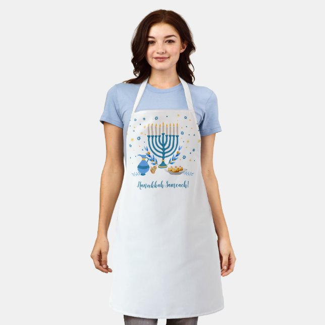Wasserfarbe Hanukka Menorah Holiday Schürze (Getragen)