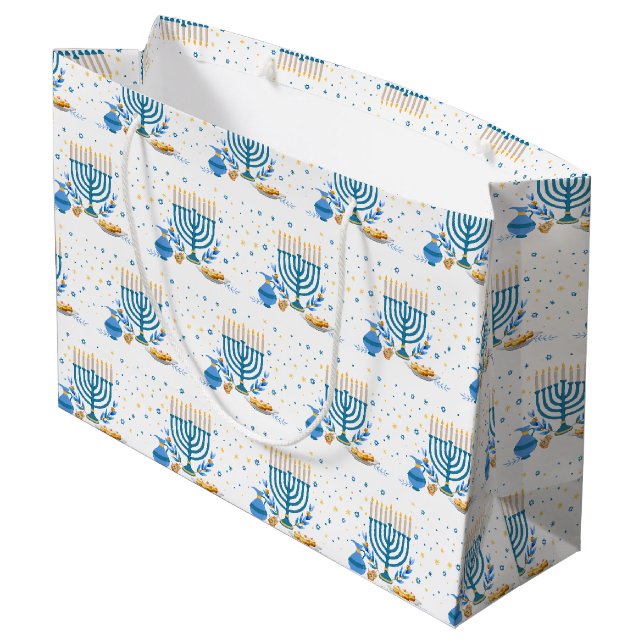 Wasserfarbe Hanukkka Holiday Große Geschenktüte (Rückseite Schrägansicht)