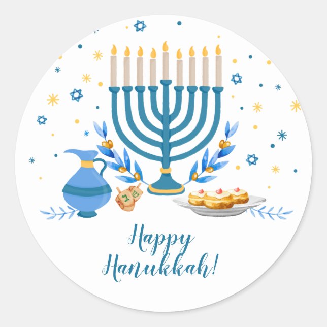 Wasserfarbe Hanukkka Holiday Runder Aufkleber (Vorderseite)