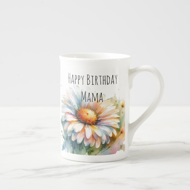 Wasserfarbe "Happy Birthday Mama" Weiße BLUME Prozellantasse (Rechts)