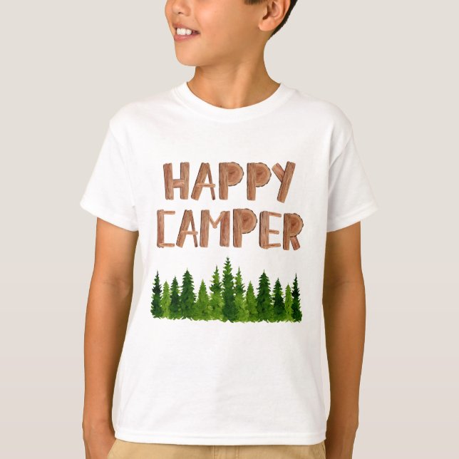 Wasserfarbe Happy Camper Pine Trees T-Shirt (Vorderseite)