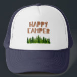 Wasserfarbe Happy Camper Pine Trees  Truckerkappe<br><div class="desc">Einzigartiger Camper aus Holz,  LKW-LKWs aus grünem Kiefernwald mit Hut</div>