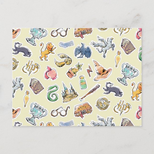 Wasserfarbe Harry Potter Icons Postkarte (Vorderseite)