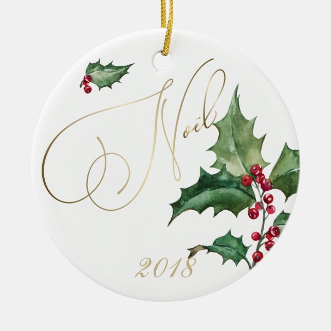 Wasserfarbe Heilige und rote Berries Keramik Ornament (Vorne)