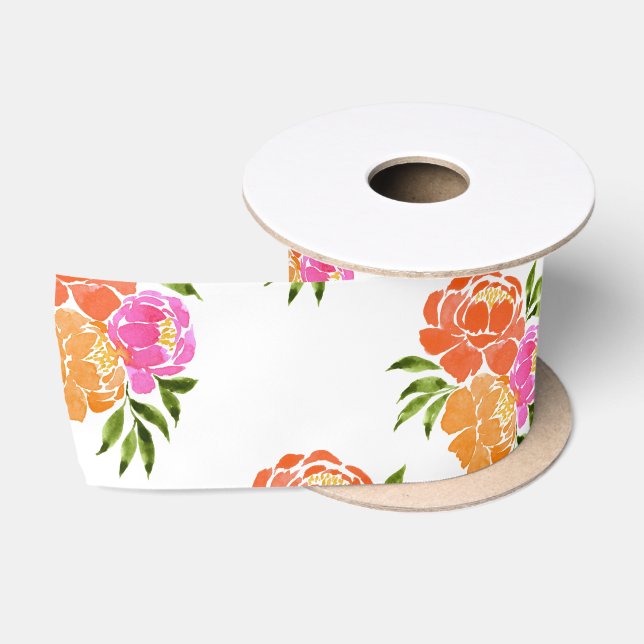 Wasserfarbe Heiß rosa Orange Blütenblättrige botan Satinband (Spule)