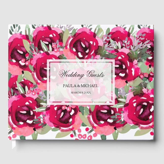 Wasserfarbe Heiße rosa Blumenzehen Gästebuch (Vorderseite)