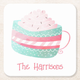 Wasserfarbe Heiße Schokolade Weihnachtspapier Unte Rechteckiger Pappuntersetzer