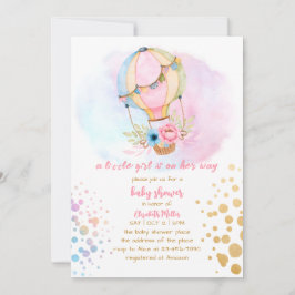 Wasserfarbe Heißluftballon Baby Girl Dusche Einladung