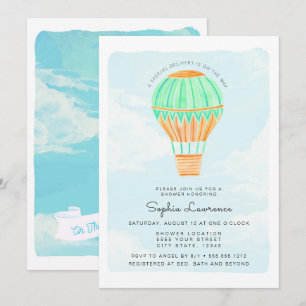 Wasserfarbe Heißluftballon Babydusche Einladung