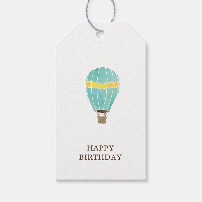 Wasserfarbe Heißluftballon Geburtstag Gegenwart Geschenkanhänger (Vorderseite)
