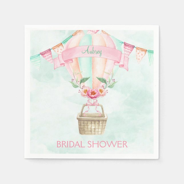 Wasserfarbe Heißluftballon Minze Pink Peach Serviette (Vorderseite)