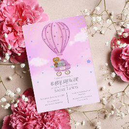 Wasserfarbe Heißluftballon Niedlich Babydusche Gir Einladung