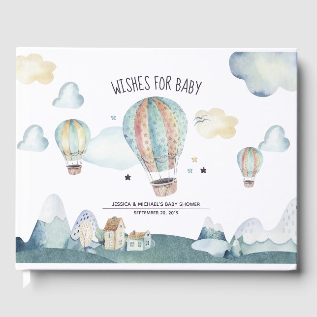 Wasserfarbe Heißluftballon Party Gästebuch (Vorderseite)