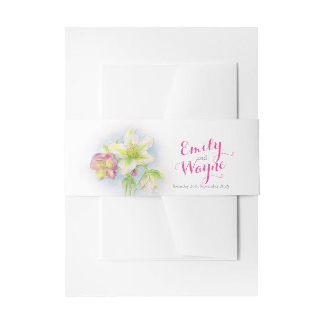 Wasserfarbe Hellebore Frühlingsblumen Kunst Hochze Einladungsbanderole (Vorderseite Beispiel)