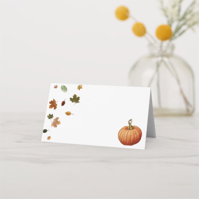 Wasserfarbe Herbstleaves Pumpkin Platzkarte (Vorderseite)