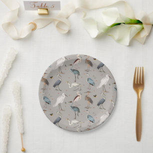 Wasserfarbe Heron Bird Egret Nattern Muster Pappteller
