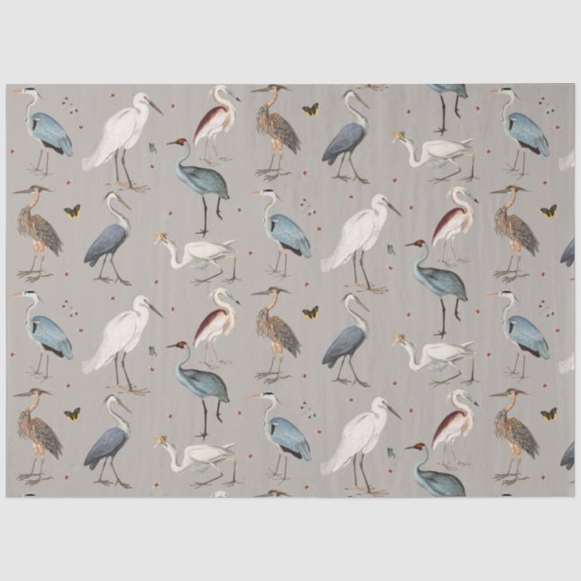 Wasserfarbe Heron Bird Egret Nattern Muster Seidenpapier (Vorderseite)
