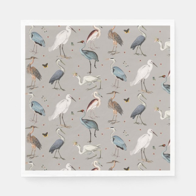 Wasserfarbe Heron Bird Egret Nattern Muster Serviette (Vorderseite)