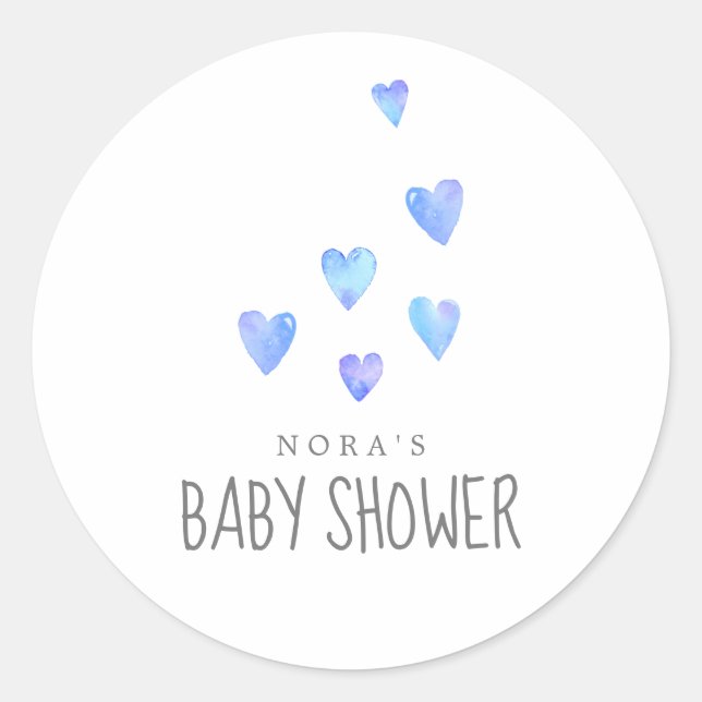 Wasserfarbe Herz Boy Baby Dusche Umschlag Aufklebe Runder Aufkleber (Vorderseite)