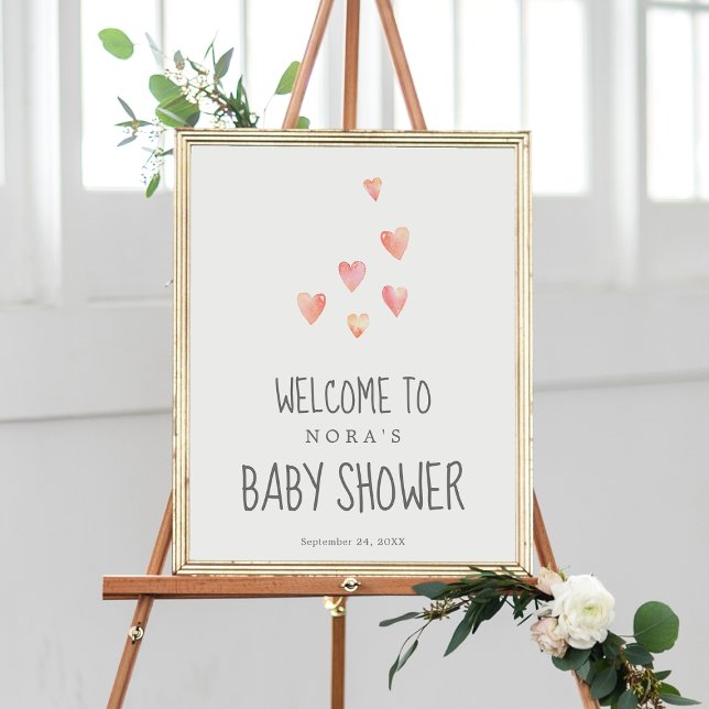 Wasserfarbe Herz Girl Babydusche Begrüßungspposter Poster (Von Creator hochgeladen)
