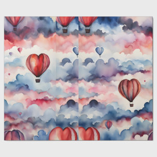 Wasserfarbe Herz Heißluftballon Geschenkpapier