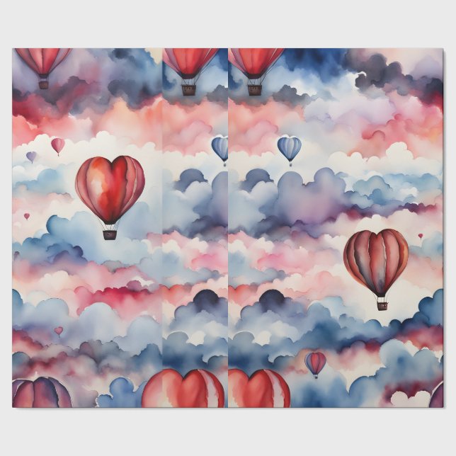 Wasserfarbe Herz Heißluftballon Geschenkpapier (Saum)
