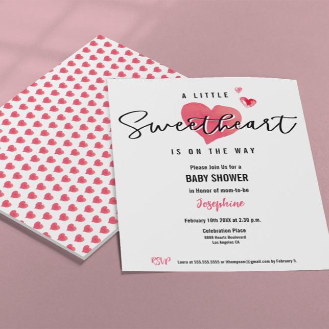 Wasserfarbe Herz Kleine Sweetheart Babydusche Einladung (A little sweetheart is on the way heart watercolor baby shower invitation template.)