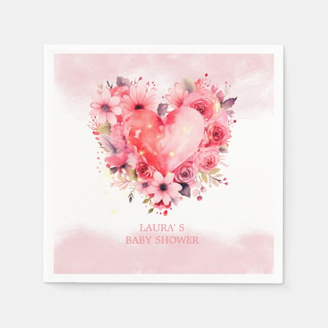 Wasserfarbe Herz Kleine Sweetheart Babydusche Serviette (Vorderseite)