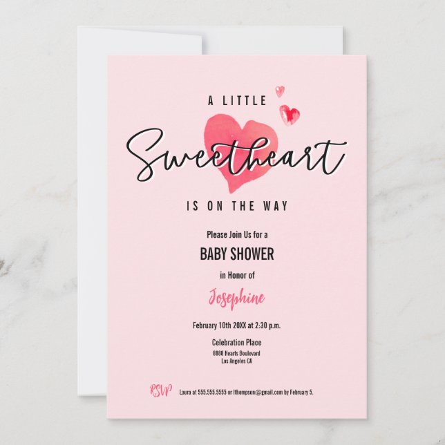 Wasserfarbe Herz Little Sweetheart Pink Dusche Einladung (Vorderseite)