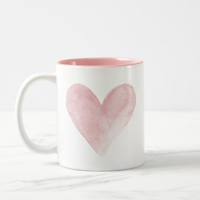 Wasserfarbe Herz Rosa Liebe Kaffee Tasse (Links)